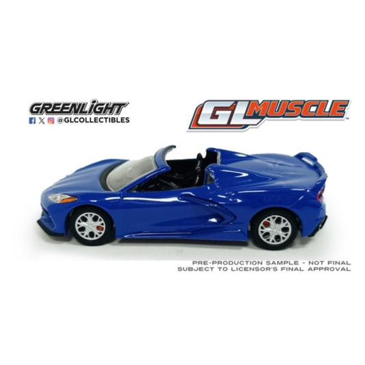 Available to Order – GL Muscle Series 30 - Corvette Stingray Convertible 2021 - Elkhart Lake Blue 1:64 GreenLight Model (GL13370-E)