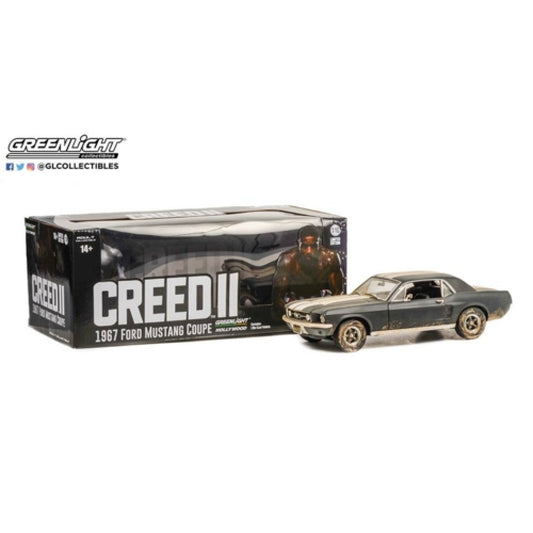 THIS ITEM IS AVAILABLE TO ORDER FROM OUR SUPPLIER - 1:18 GREENLIGHT GL13626 CREED II (2018) ADONIS CREEDS 1967 FORD MUSTANG COUPE MATTE BLACK WITH WHITE STRIPES (WEATHERED)