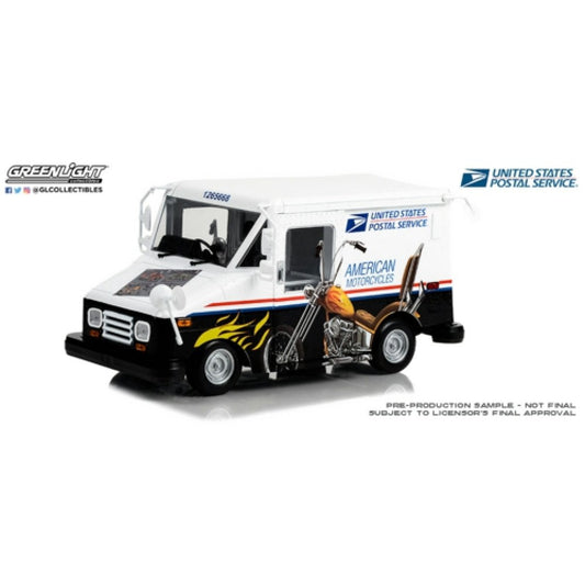 THIS ITEM IS AVAILABLE TO ORDER FROM OUR SUPPLIER - 1:18 GREENLIGHT GL13643 USPS LONG LIFE POSTAL DELIVERY VEHICLE AMERICAN MOTORCYCLES STAMPS