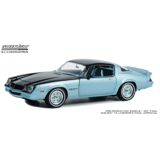 THIS ITEM IS AVAILABLE TO ORDER FROM OUR SUPPLIER - 1:18 GREENLIGHT GL13664 1978 CHEVROLET CAMARO RALLY SPORT LIGHT BLUE METALLIC AND BLACK