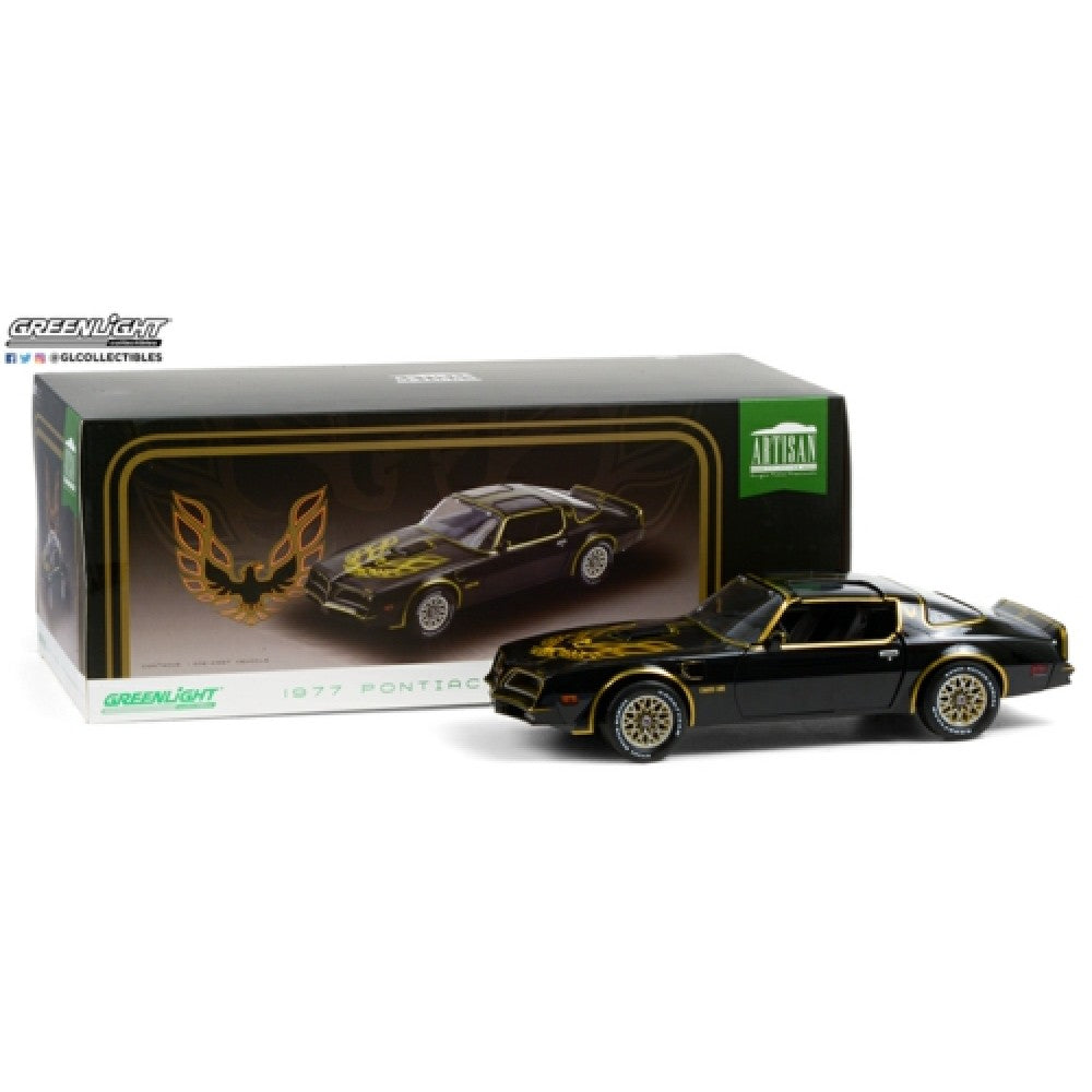 THIS ITEM IS AVAILABLE TO ORDER FROM OUR SUPPLIER - 1:18 GREENLIGHT GL19098 1977 PONTIAC FIREBIRD TRANS AM STARLITE BLACK WITH GOLDEN EAGLE HOOD - ARTISAN COLLECTION