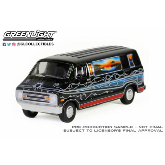 THIS ITEM IS AVAILABLE TO ORDER FROM OUR SUPPLIER - 1:64 GREENLIGHT GL30475 VANNIN' - 1977 DODGE B-100 CUSTOM VAN - MOUNTAIN SUNRISE DECORATION