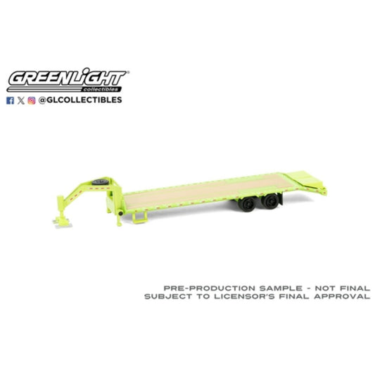 THIS ITEM IS AVAILABLE TO ORDER FROM OUR SUPPLIER - 1:64 GREENLIGHT GL30521 GOOSENECK TRAILER - LIME GREEN WITH RED AND WHITE CONSPICUITY STRIPES