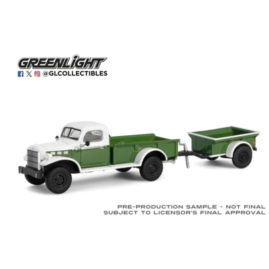 Available to Order – Hitch and Tow Series 32 - 1950 Dodge Power Wagon - Green and White with 1/4 Ton Cargo Trailer 1:64 GreenLight Model (GL32320-A)