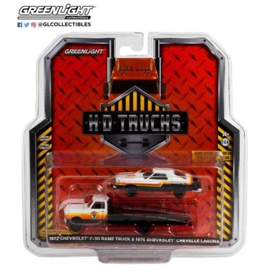 THIS ITEM IS AVAILABLE TO ORDER FROM OUR SUPPLIER - 1:64 GREENLIGHT GL33230-A H.D. TRUCKS SERIES 23 1972 CHEVY C-30 RAMP TRUCK WITH 1976 CHEVROLET CHEVELLE LAGUNA ARMOUR ALL