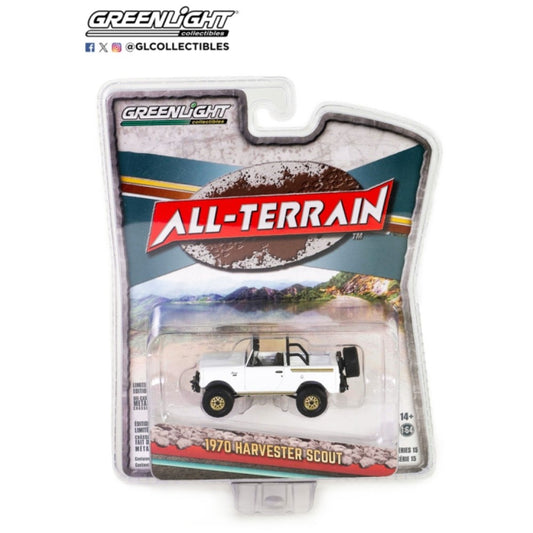 THIS ITEM IS AVAILABLE TO ORDER FROM OUR SUPPLIER - 1:64 GREENLIGHT GL35270-B ALL TERRAIN SERIES 15 ASSORTMENT -1970 HARVESTER SCOUT LIFTED WITH OFF-ROAD PARTS - WHITE AND GOLD SOLID PACK