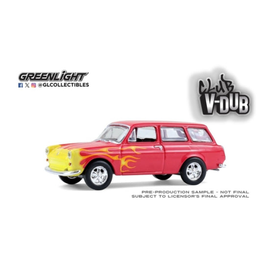 Available To Order – Club V Dub Series 21 - 1963 Volkswagen Type 3 Panel Van - Flames 1:64 GreenLight Model (GL36120-B)