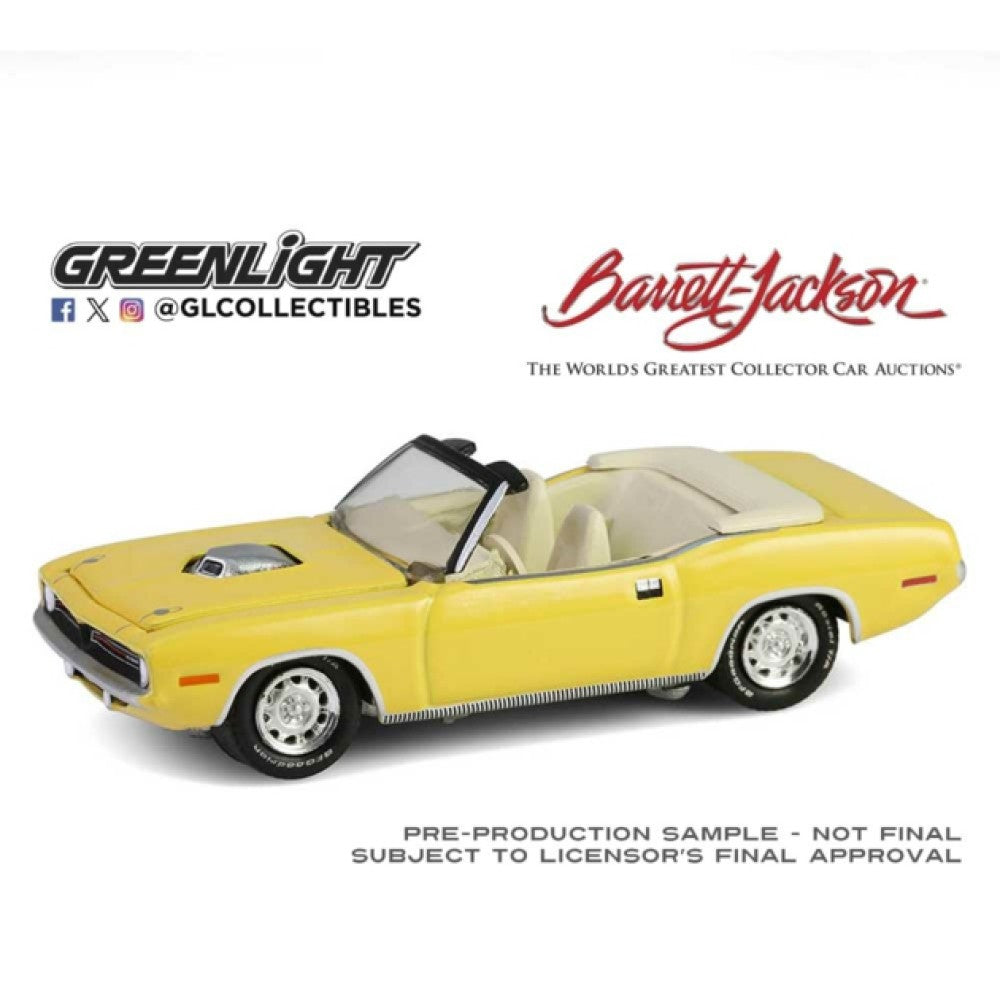 Available to Order – Barrett-Jackson Series 15 - 1970 Plymouth Cuda Convertible - Yellow - Scottsdale 2024 1:64 GreenLight Model (GL37320-E)
