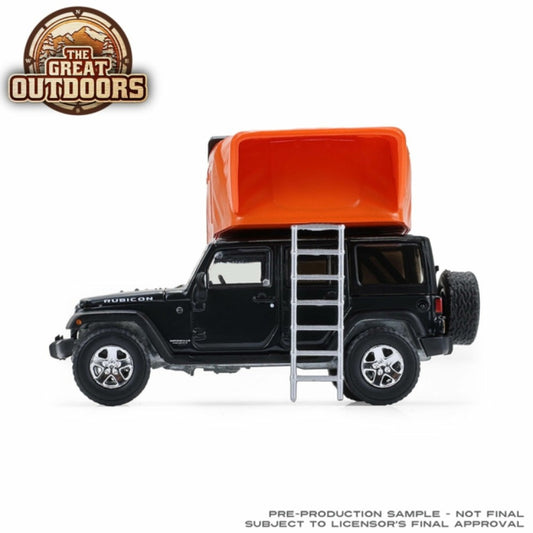 Available to Order – The Great Outdoors Series 4 - 2008 Jeep Wrangler Unlimited Rubicon - Dark Charcoal with Modern Rooftop Camper 1:64 GreenLight Model (GL38080-F)