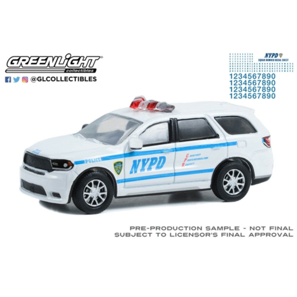 THIS ITEM IS AVAILABLE TO ORDER FROM OUR SUPPLIER - 1:64 GREENLIGHT GL42775 PURSUIT - 2019 DODGE DURANGO WITH NYPD SQUAD NUMBER DECAL SHEET