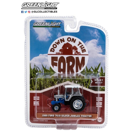 THIS ITEM IS AVAILABLE TO ORDER FROM OUR SUPPLIER - 1:64 GREENLIGHT GL48070-E DOWN ON THE FARM SERIES 7 1989 FORD 7610 SILVER JUBILEE TRACTOR WHITE AND BLUE
