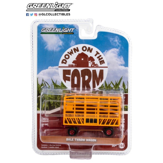 THIS ITEM IS AVAILABLE TO ORDER FROM OUR SUPPLIER - 1:64 GREENLIGHT GL48070-F DOWN ON THE FARM SERIES 7 BALE THROW WAGON YELLOW AND RED