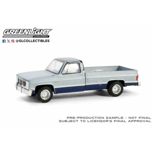 THIS ITEM IS AVAILABLE TO ORDER FROM OUR SUPPLIER - 1:64 GREENLIGHT GL48090-D DOWN ON THE FARM SERIES 9 - 1985 GMC SIERRA CLASSIC K2500 - SILVER AND MIDNIGHT BLUE SOLID PACK