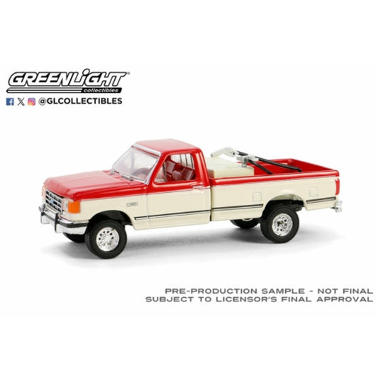 THIS ITEM IS AVAILABLE TO ORDER FROM OUR SUPPLIER - 1:64 GREENLIGHT GL48090-E DOWN ON THE FARM SERIES 9 - 1991 FORD F-250 XLT WITH FUEL TRANSFER TANK - SCARLET RED AND COLONIAL WHITE SOLID PACK