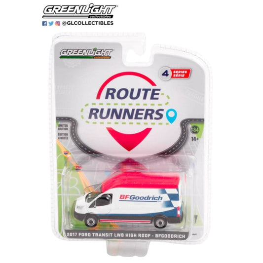 1:64 GREENLIGHT GL53040-B ROUTE RUNNERS SERIES 4 2017 FORD TRANSIT LWB HIGH ROOF BFGOODRICH TAKE CONTROL