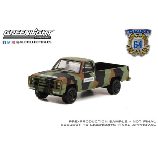 THIS ITEM IS AVAILABLE TO ORDER FROM OUR SUPPLIER - 1:64 GREENLIGHT GL61020-D BATTALION 64 SERIES 2 - 1985 CHEVROLET M1008 CUCV US ARMY MILITARY POLICE CAMOUFLAGE
