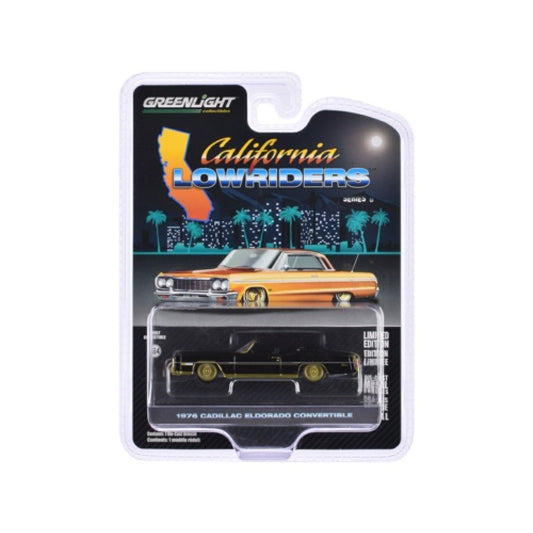 THIS ITEM IS AVAILABLE TO ORDER FROM OUR SUPPLIER - 1:64 GREENLIGHT GL63070-F CALIFORNIA LOWRIDERS SERIES 6 - 1976 CADILLAC ELDORADO CONVERTIBLE - BLACK AND GOLD