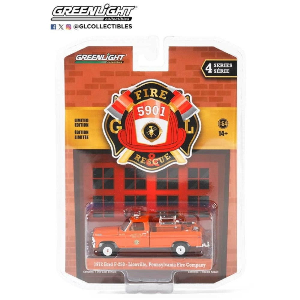 THIS ITEM IS AVAILABLE TO ORDER FROM OUR SUPPLIER - 1:64 GREENLIGHT GL67050-A FIRE AND RESCUE SERIES 4 - 1972 FORD F-250 LIONVILLE FIRE COMPANY, LIONVILLE PENNSYLVANIA