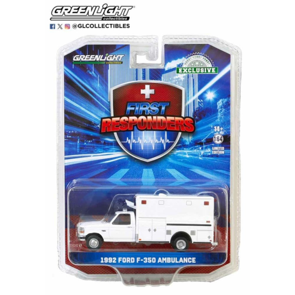 THIS ITEM IS AVAILABLE TO ORDER FROM OUR SUPPLIER - 1:64 GREENLIGHT GL67061 FIRST RESPONDERS - 1992 FORD F-350 AMBULANCE - WHITE