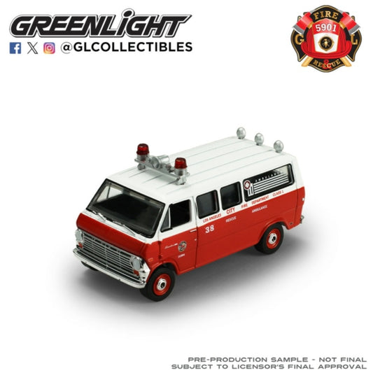 Available to Order – Fire and Rescue Series 4 - Ford Econoline Ambulance 1969 - Los Angeles Fire Department 1:64 GreenLight Model (GL67070-B)