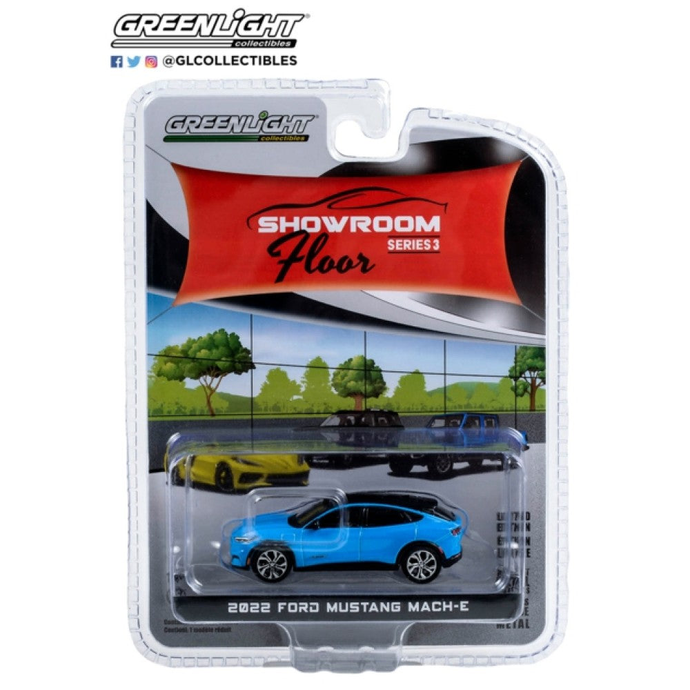 THIS ITEM IS AVAILABLE TO ORDER FROM OUR SUPPLIER - 1:64 GREENLIGHT GL68030-A SHOWROOM FLOOR SERIES 3 2022 FORD MUSTANG MACH-E PREMIUM GRABBER BLUE METALLIC