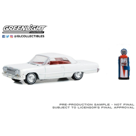 THIS ITEM IS AVAILABLE TO ORDER FROM OUR SUPPLIER - 1:64 GREENLIGHT GL97150-A THE HOBBY SHOP SERIES 15 1963 CHEVROLET BEL AIR WITH VINTAGE GAS PUMP
