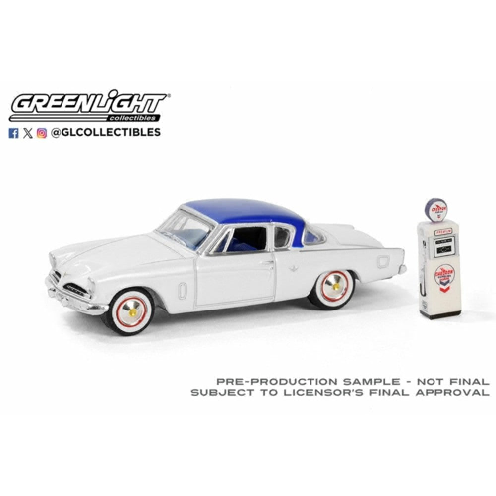THIS ITEM IS AVAILABLE TO ORDER FROM OUR SUPPLIER - 1:64 GREENLIGHT GL97160-B THE HOBBY SHOP SERIES 16 - 1954 STUDEBAKER COMMANDER STARLINER WITH VINTAGE WAYNE 505 GAS PUMP - CHEVRON SUPREME