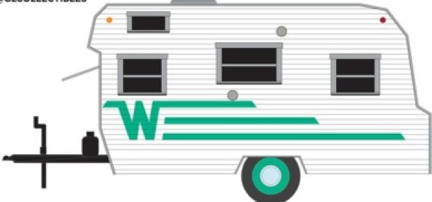 Winniebago Travel Trailer 1965 216 White w/Green Stripe 1:64 – diecast model