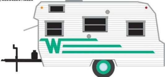 Winniebago Travel Trailer 1965 216 White w/Green Stripe 1:64 – diecast model