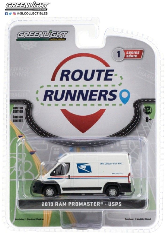 Available to Order – Route Runners Series 1 2019 Ram Promaster 2500 Cargo High Roof  (USPS) 1:64 GreenLight Model (GRE 53010F)