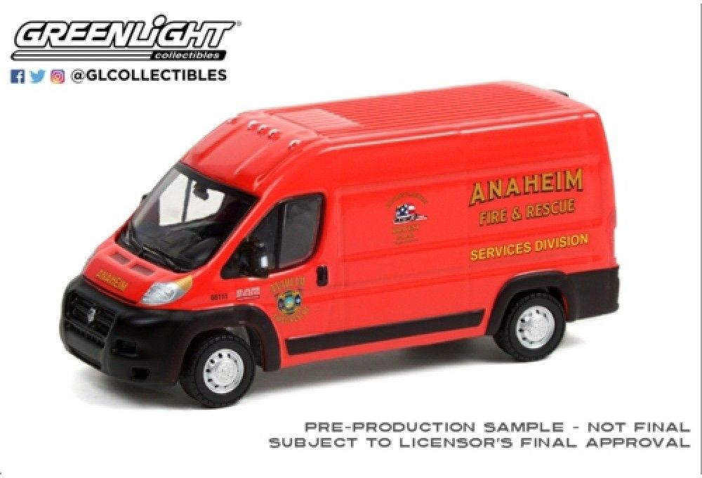 RAM Promaster 2500 Cargo High Roof Anaheim California Fire + Rescue 2018 1:64 GreenLight Model