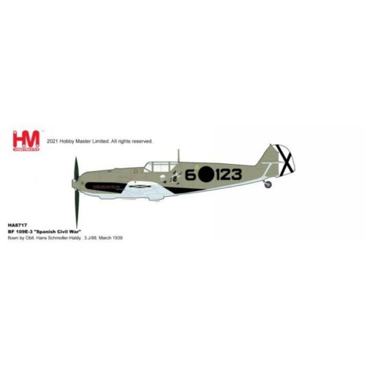 THIS ITEM IS AVAILABLE TO ORDER FROM OUR SUPPLIER - 1:48 HOBBY MASTER HA8717 BF 109E-3 SPANISH CIVIL WAR FLOWN BY OBLT. HANS SCHMOLLER-HALDY, 3.J/88, MARCH 1939