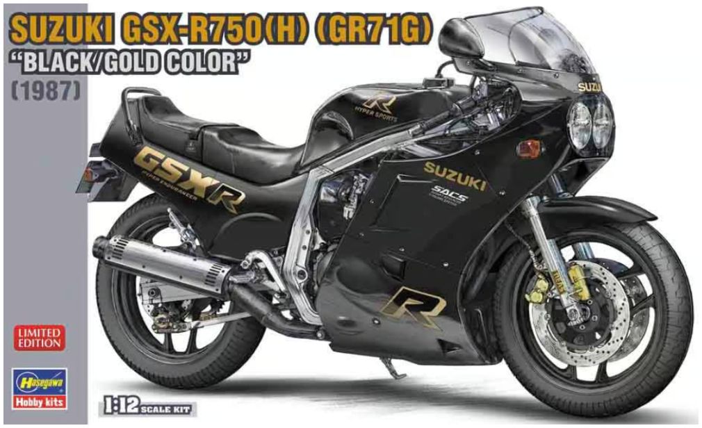 Available To Order – Suzuki GSX-R750(H) (GR71G) Black/Gold Edition Kit 1987 1:12 Hasegawa Model (HAS LE21749)