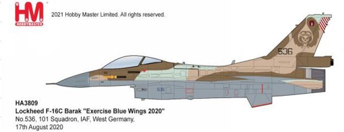 F-16C Barak 'Exercise Blue Wings 2020' #536 101 Sqd IAF West Germany 2020 1:72 – diecast model