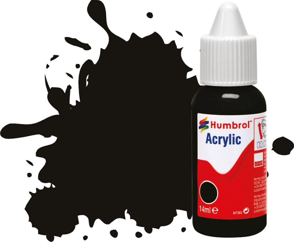 Black Satin Acrylic Paint Dropper Bottle 14ML Humbrol Model