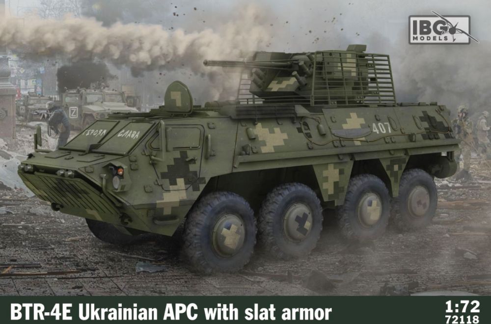 BTR-4E Ukrainian APC w/Slat Armour 1:72 – diecast model