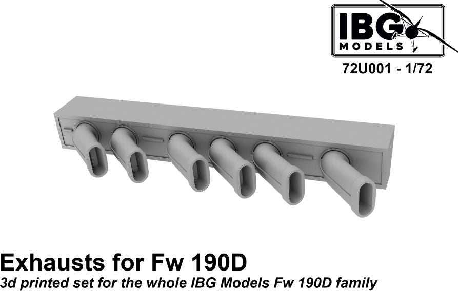 Exhausts for Fw 190D Family Upgrade Set (3d Printed) 1:72 – diecast model