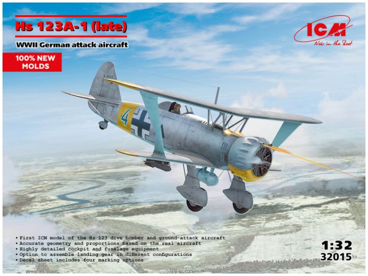 Available to Order – Hs 123A-1 (Late) WWII German Attack Aircraft 1:32 (ICM 32015)