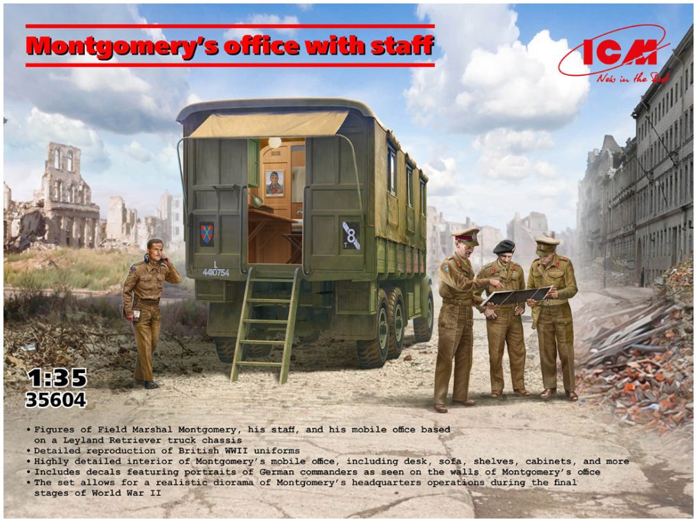 Montgomery's Mobile Office w/Staff (4 Figures) 1:35 ICM Plastic Kits Model