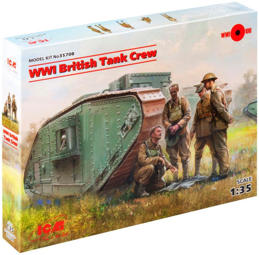 WWI British Tank Crew 4 Figures 1:35 ICM Plastic Kits Model