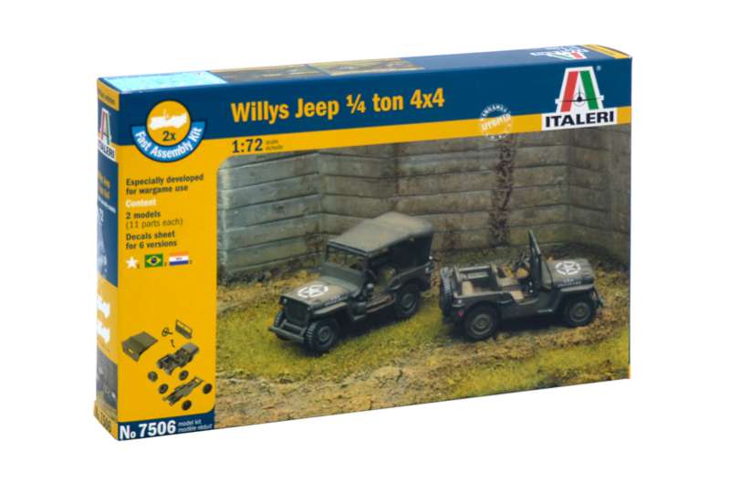 1:4 Ton 4x4 Truck (x2) Fast Assembly 1:72 Italeri Plastic Kits Model