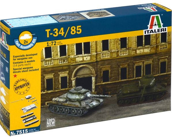 Available To Order – T-34/85 Russian Tank (x2) Fast Assembly 1:72 Italeri Plastic Kits Model (ITA 7515)