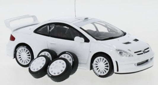 Available To Order – Peugeot 307 WRC White 2 Set of Wheels and Tyres/Extra Rear Spoiler 1:43 IXO Model (IXO MDCS030)