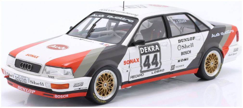 Available To Order – Audi V8 Quattro #44 DTM Champion 1990 Hans Joachim Stuck w/Collectors Box 1:18 IXO Model (IXO W1801501C)