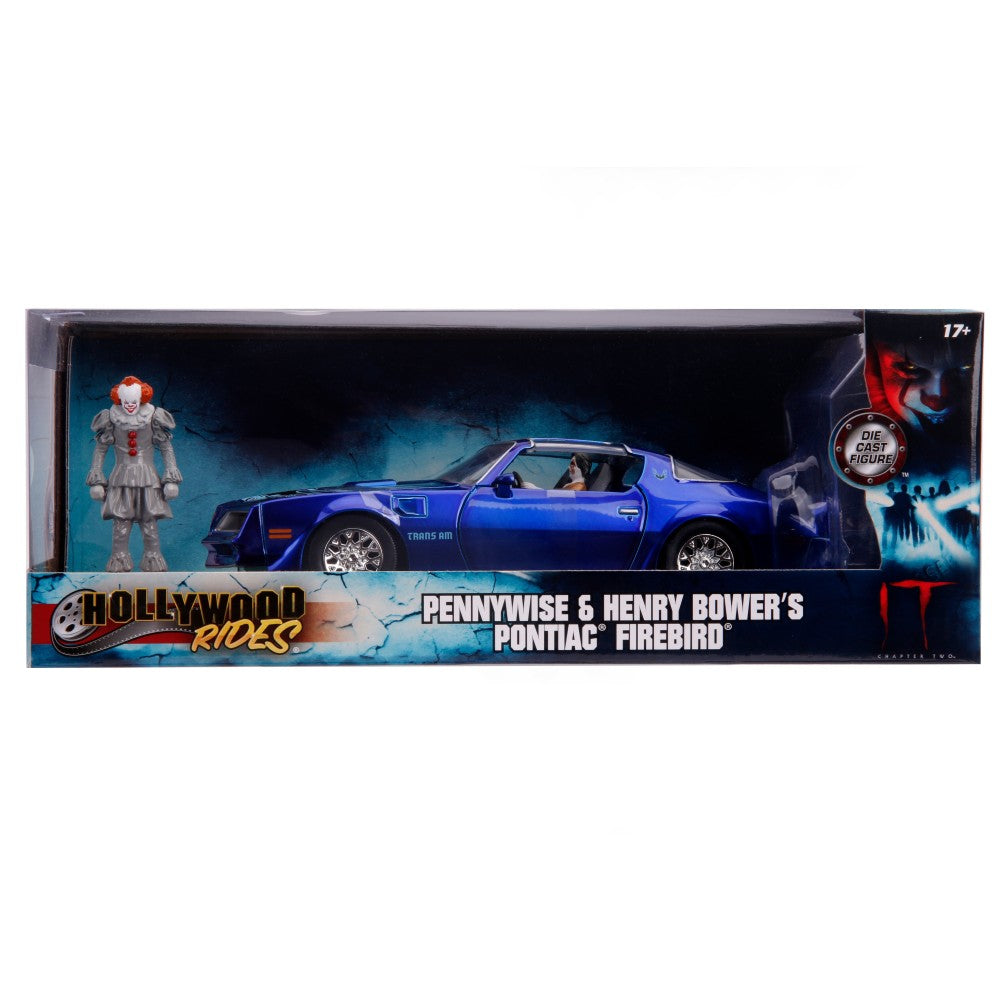 Available to Order – Henry Bowers Pontiac Firebird and Pennywise Figure It Film 1:24 Jada Model (JAD31118)