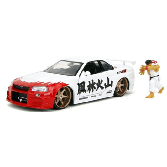 Available to Order – Street Fighter 2002 Nissan Skyline GT-R (r34) with Ryu Figure 1:24 Jada Model (JAD35114)