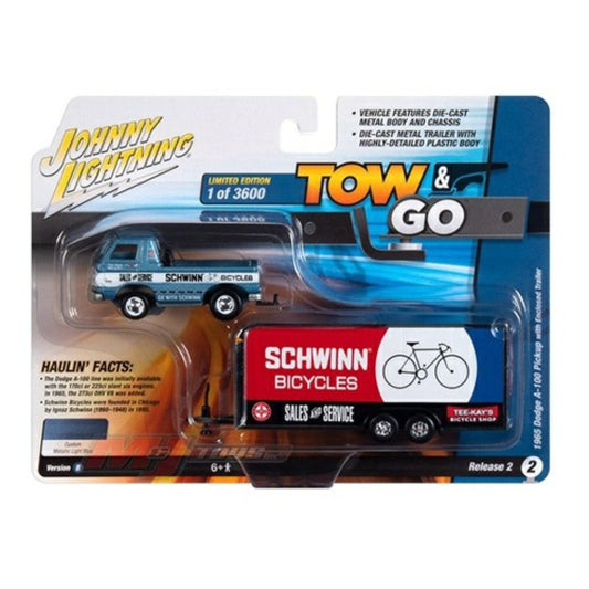 THIS ITEM IS AVAILABLE TO ORDER FROM OUR SUPPLIER - 1:64 JOHNNY LIGHTNING JLBT018B-2 1960 DODGE A-100 PICKUP W/ENCLOSED TRAILER SCHWINN HORIZON BLUE POLY