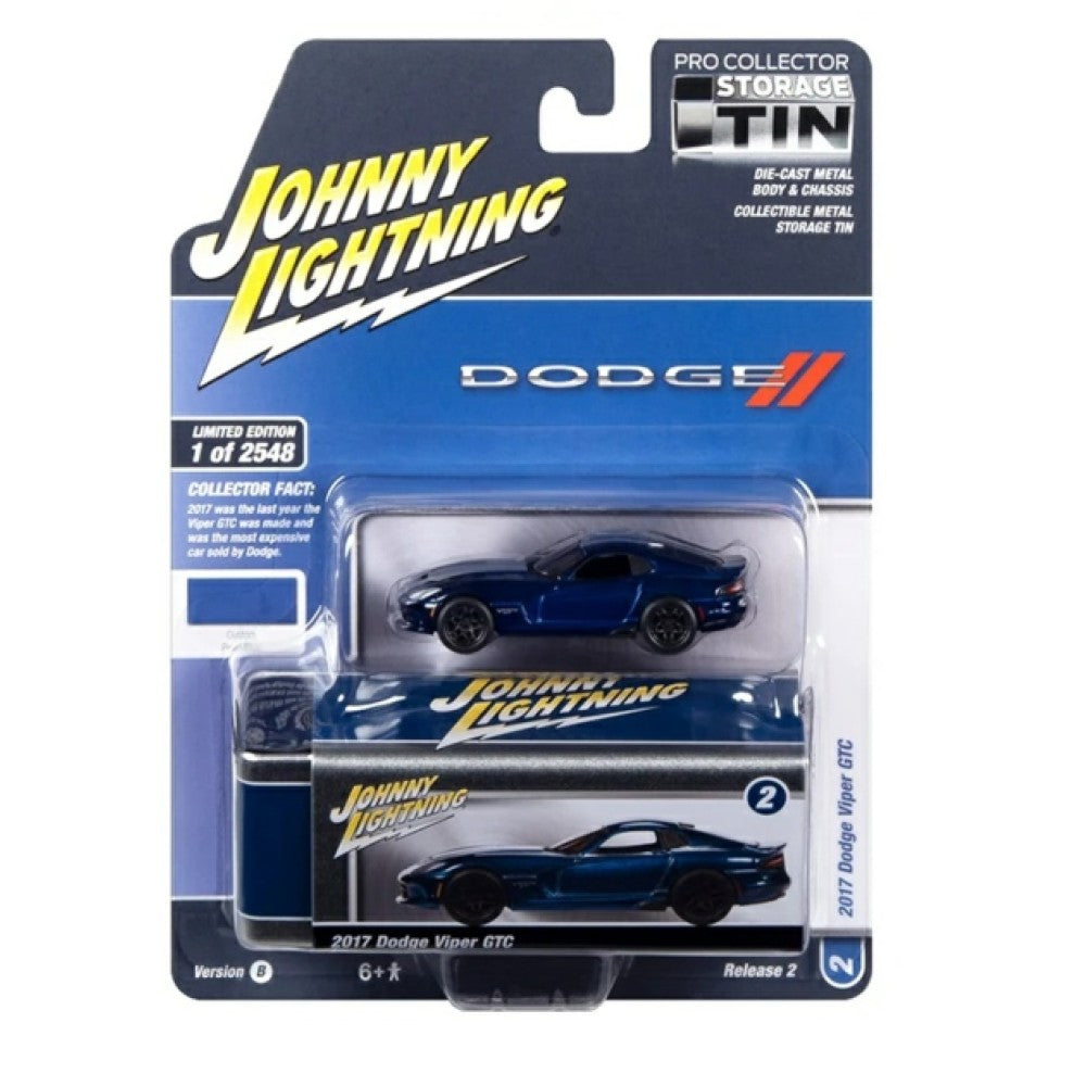 Available to Order – 2014 Dodge Viper Blue Pearl W/ Twin Silver Stripes 1:64 Johnny Light Model (JLCT012B-2)