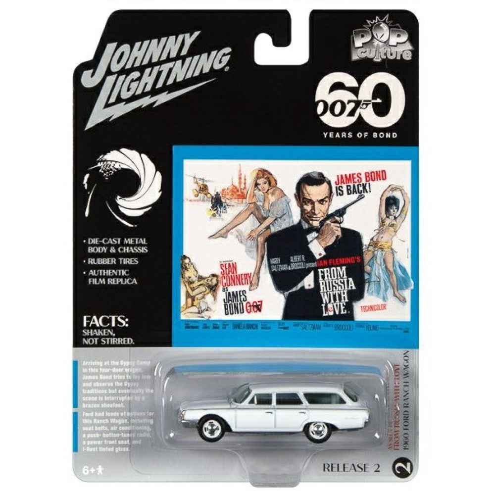 Available to Order – Pop Culture - Release 2 2022 - James Bond 1960 Ford Ranch Wagon (from Russia with Love) White 1:64 Model (jlpc007-2) 1:64 Johnny Lightning Model (JLPC007-2)