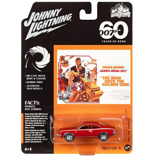 Available to Order – Pop Culture - Release 4 2022 - James Bond 1974 AMC Hornet Man with the Golden Gun Red W/white Stripes 1:64 Model (jlpc009-5) 1:64 Johnny Lightning Model (JLPC009-5)